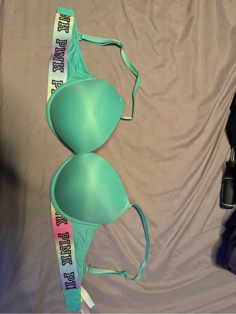 PINK Victoria's Secret Mint Green T-Shirt Bra with Rainbow Logo Band
